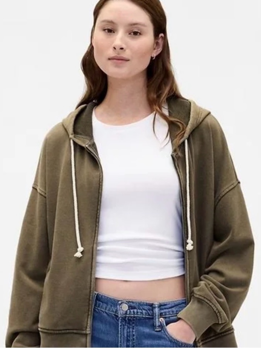 GAP Olive Green Lounge Set - Hoodie & Wide-Leg Pants - Picture 2 of 14